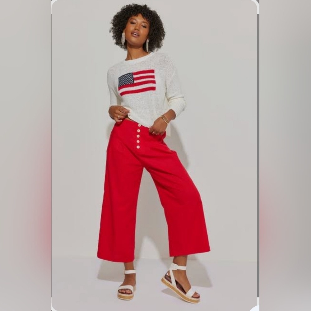New Francesca's Miami Janice Red Button Front Culotte Pants Size Medium